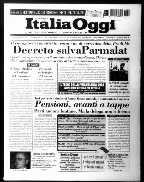 Italia oggi : quotidiano di economia finanza e politica